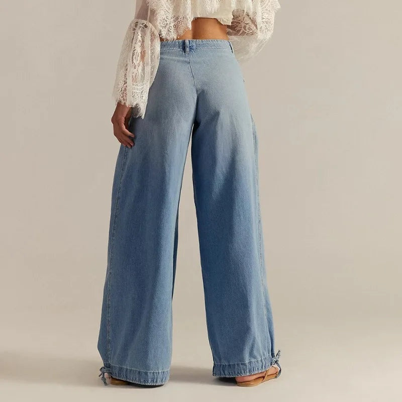 Denim harem jogger met elastische boorden voor dames