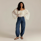 Denim harem jogger met elastische boorden voor dames in donkerblauw