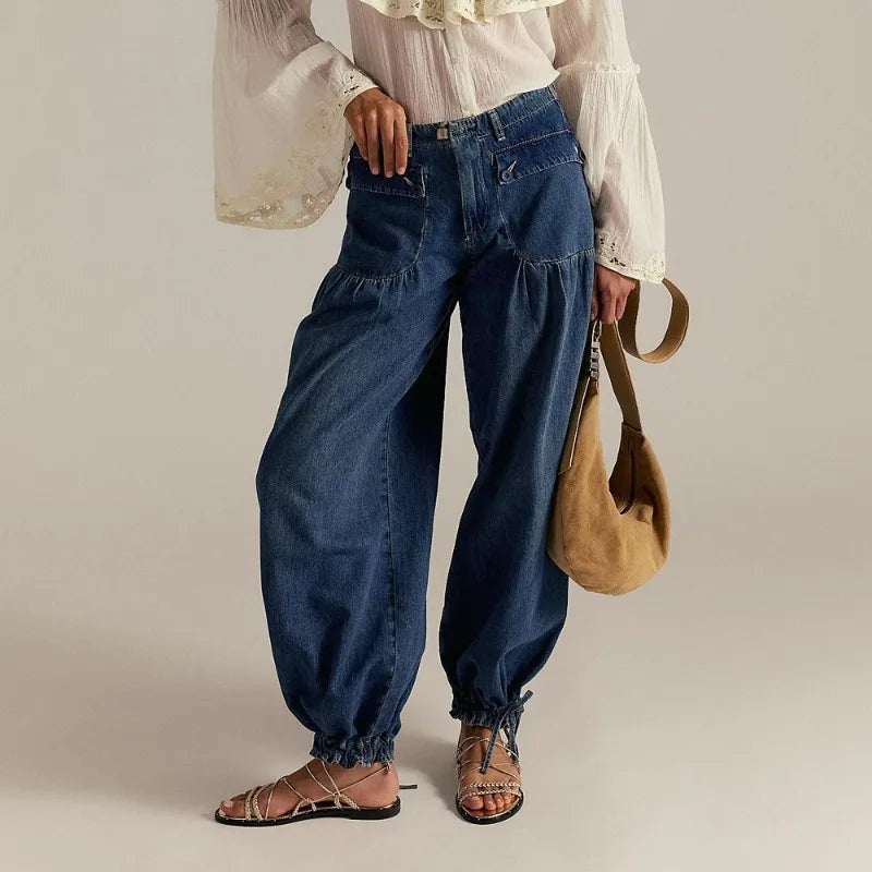 Denim harem jogger met elastische boorden voor dames