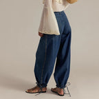 Denim harem jogger met elastische boorden voor dames