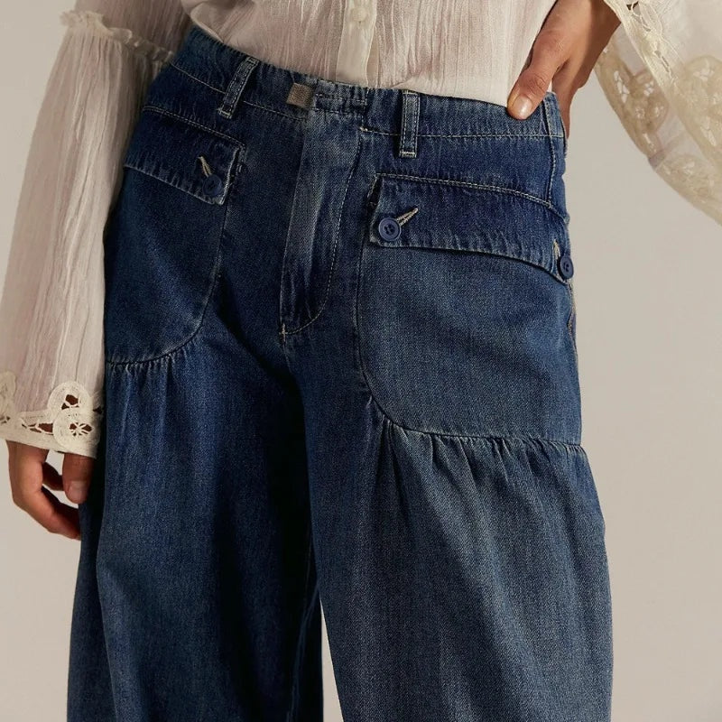 Denim harem jogger met elastische boorden voor dames
