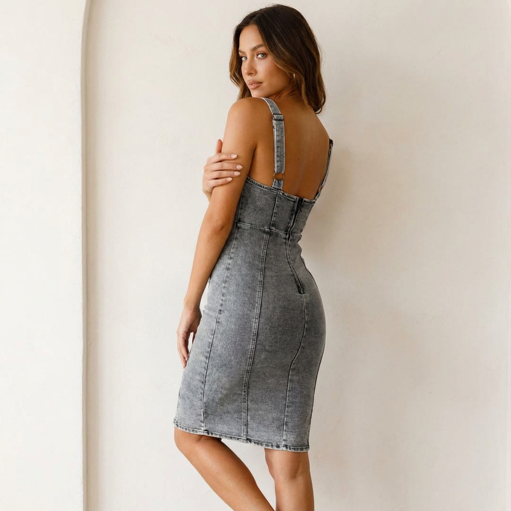 Denim midi-jurk met split