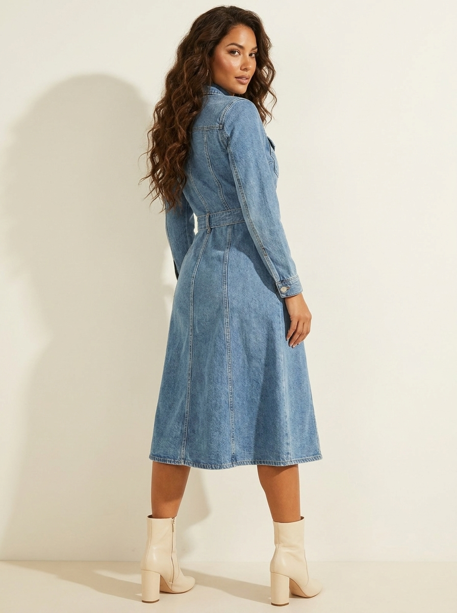 Denim overhemdjurk met tailleceintuur voor dames in denim