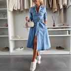 Denim overhemdjurk met tailleceintuur voor dames in denim