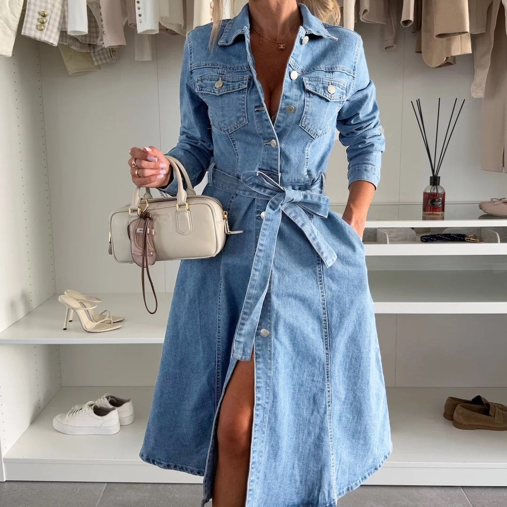 Denim overhemdjurk met tailleceintuur voor dames in denim