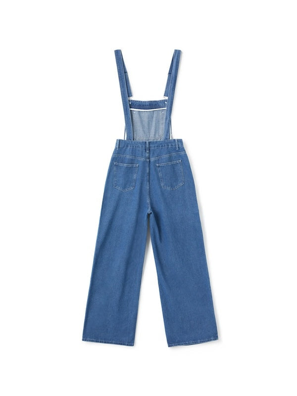 Denim tuinbroek met wijde pijpen en verstelbare bandjes voor dames in blauw