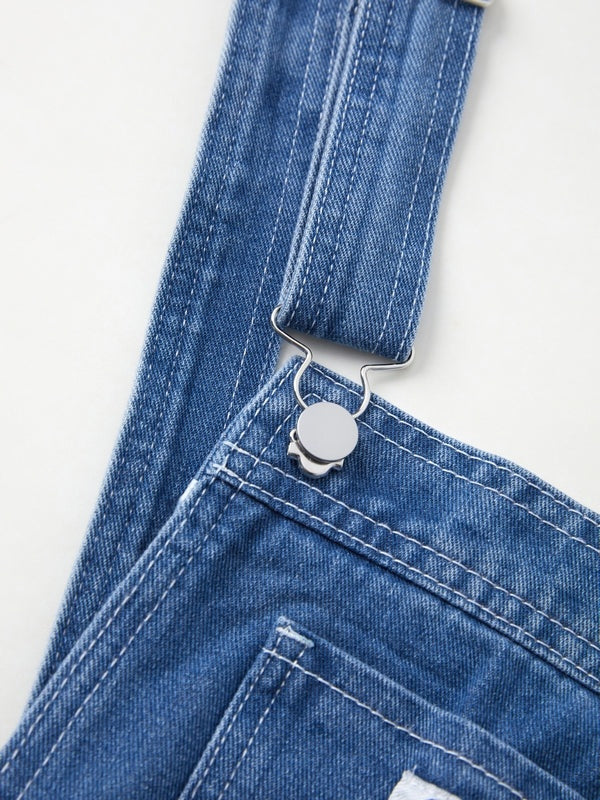 Denim tuinbroek met wijde pijpen en verstelbare bandjes voor dames in blauw