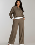 Loungeset met cropped hoodie en wide-leg broek voor dames in bruin