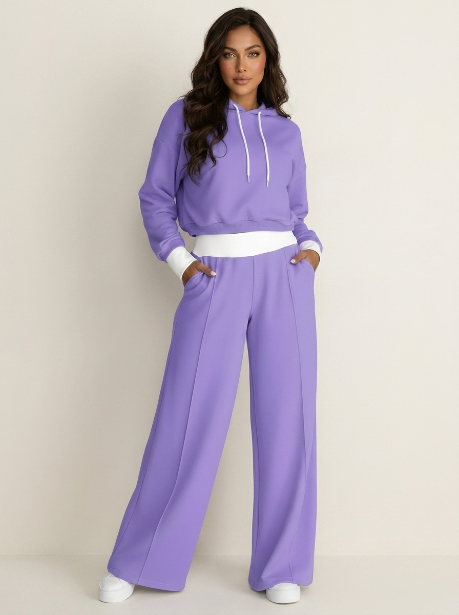 Loungeset met cropped hoodie en wide-leg broek voor dames
