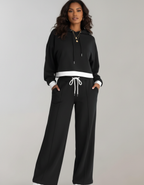 Loungeset met cropped hoodie en wide-leg broek voor dames in zwart