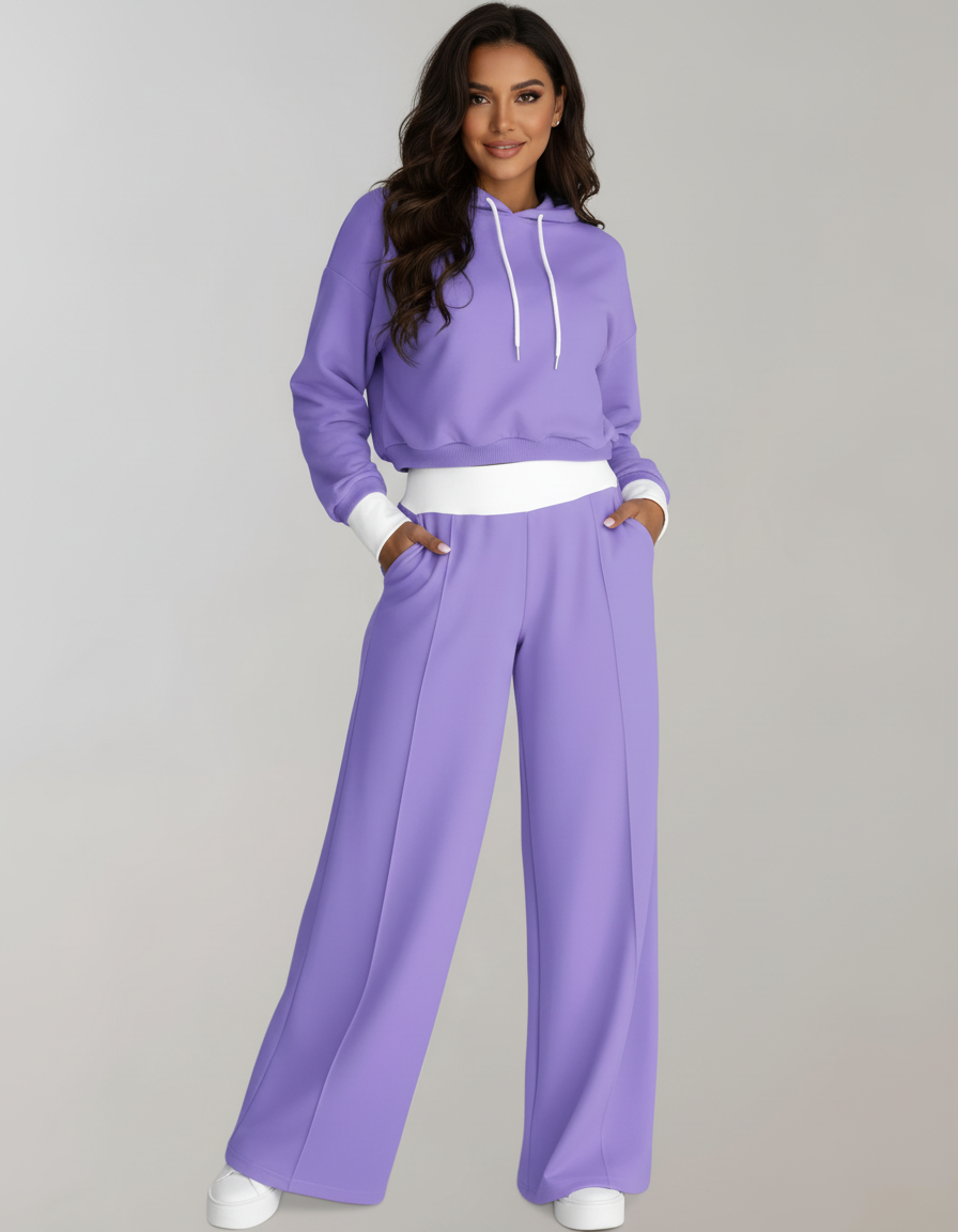 Loungeset met cropped hoodie en wide-leg broek voor dames in paars