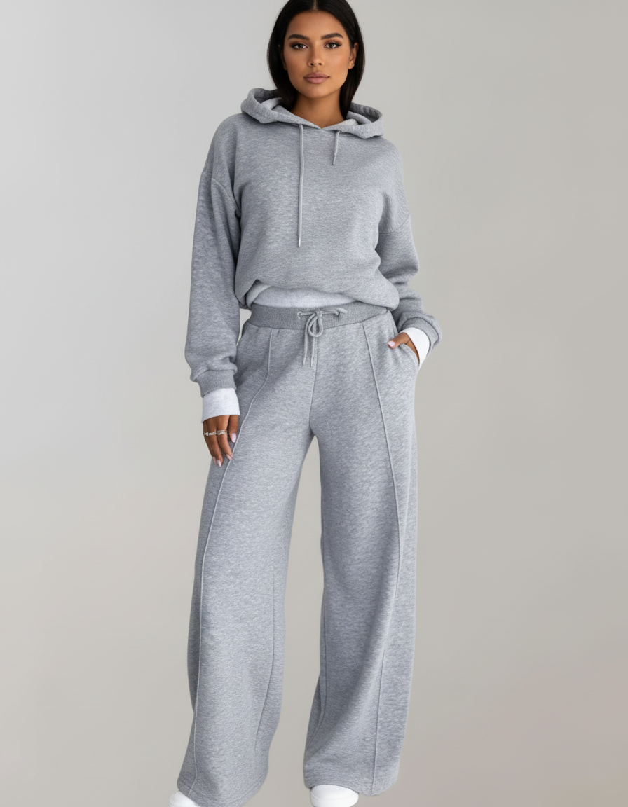 Loungeset met cropped hoodie en wide-leg broek voor dames in grijs
