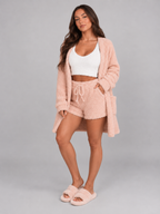 Driedelige pyjamaset met crop top, vest en short voor dames in roze