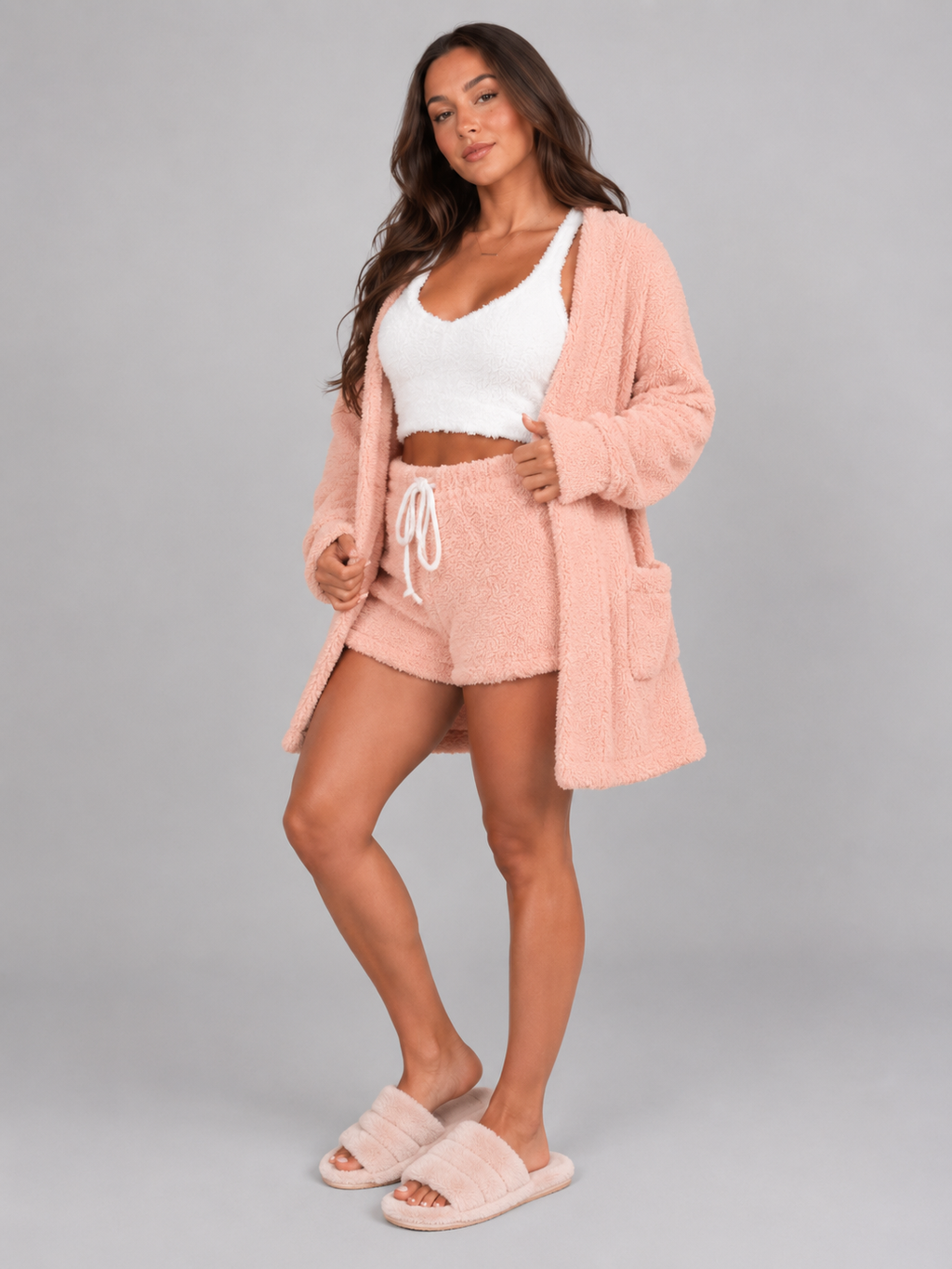 Driedelige pyjamaset met crop top, vest en short voor dames