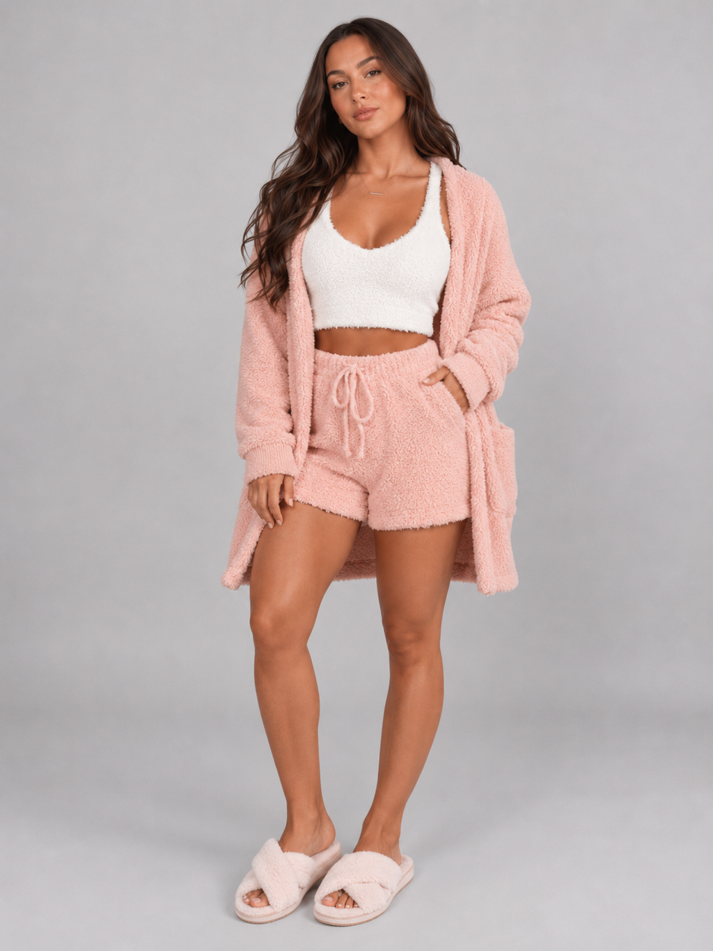 Driedelige pyjamaset met crop top, vest en short voor dames