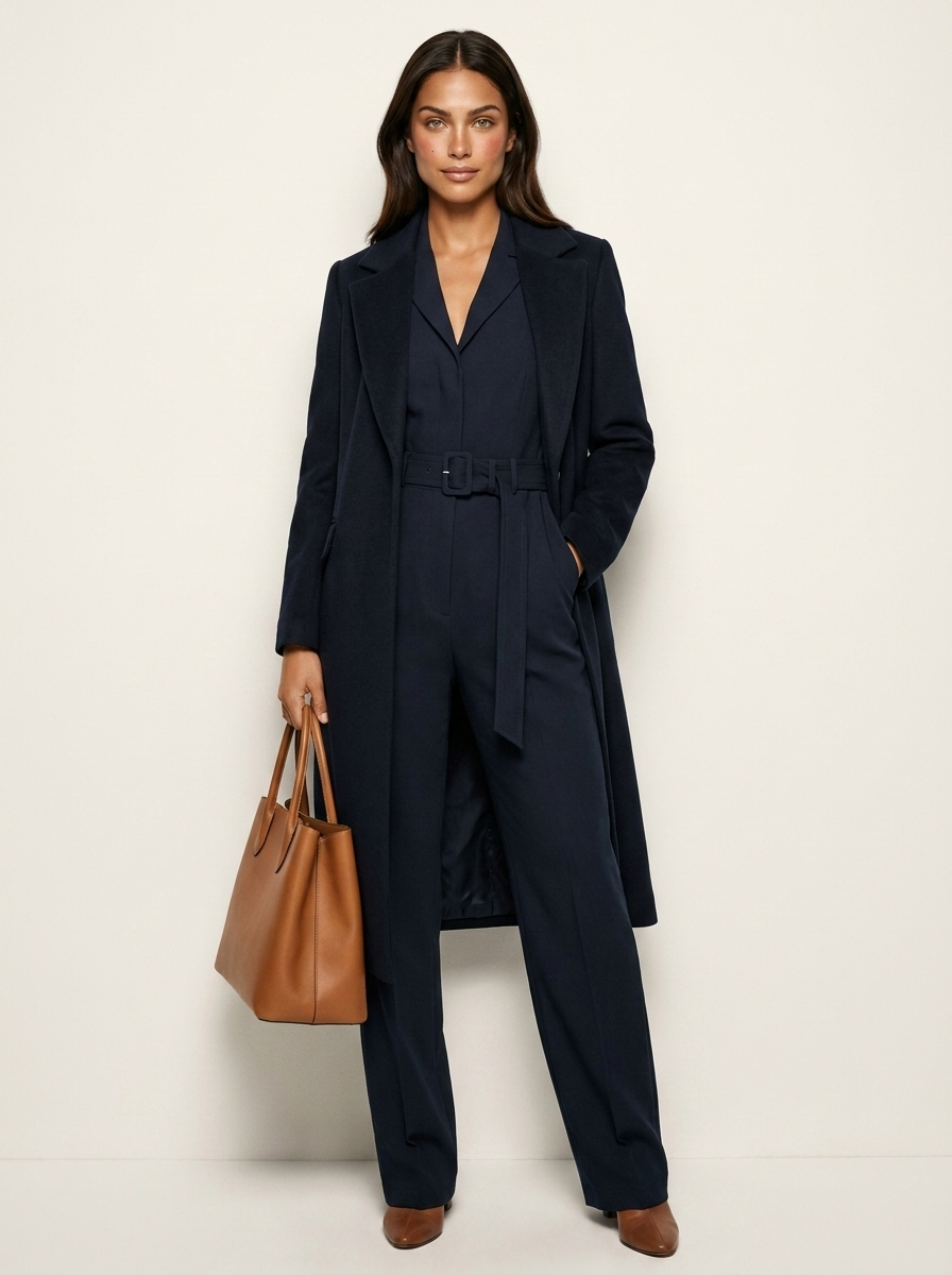 Driedelige set met lang vest en wijde broek voor dames in blauw