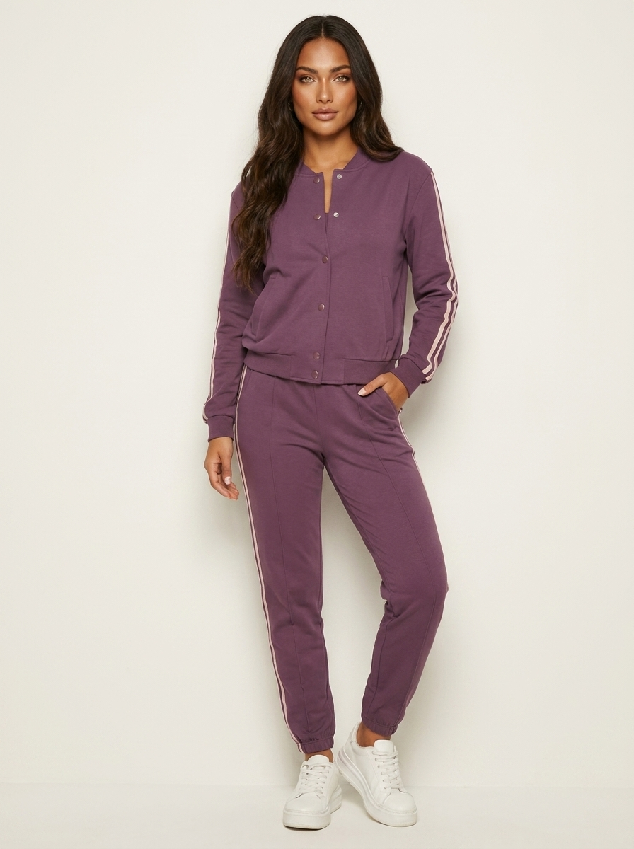 Driedelige set met vest, top en broek voor dames in paars