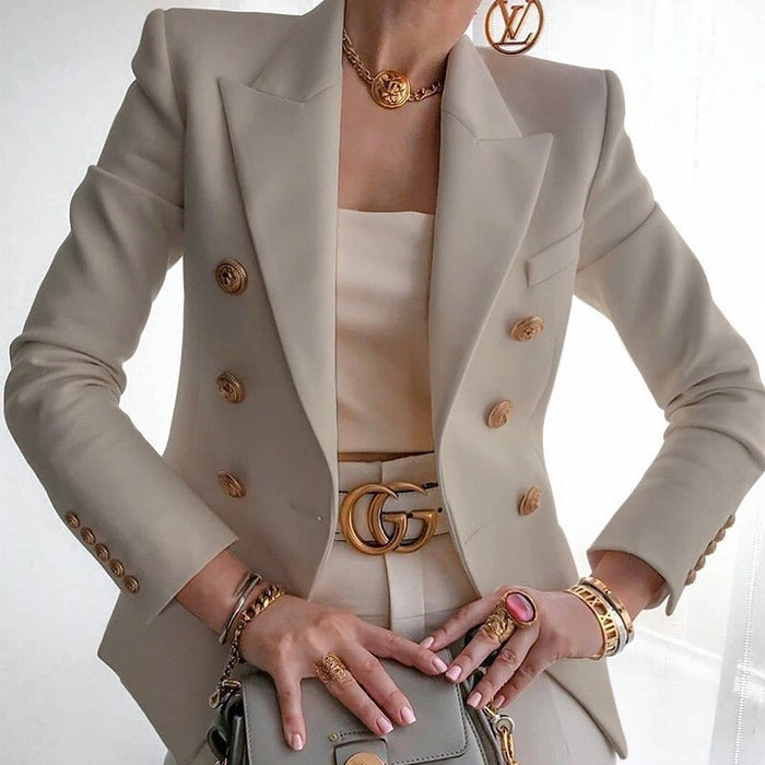 Dubbelrijige blazer met goudkleurige knopen voor dames