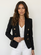Dubbelrijige blazer met goudkleurige knopen voor dames in zwart