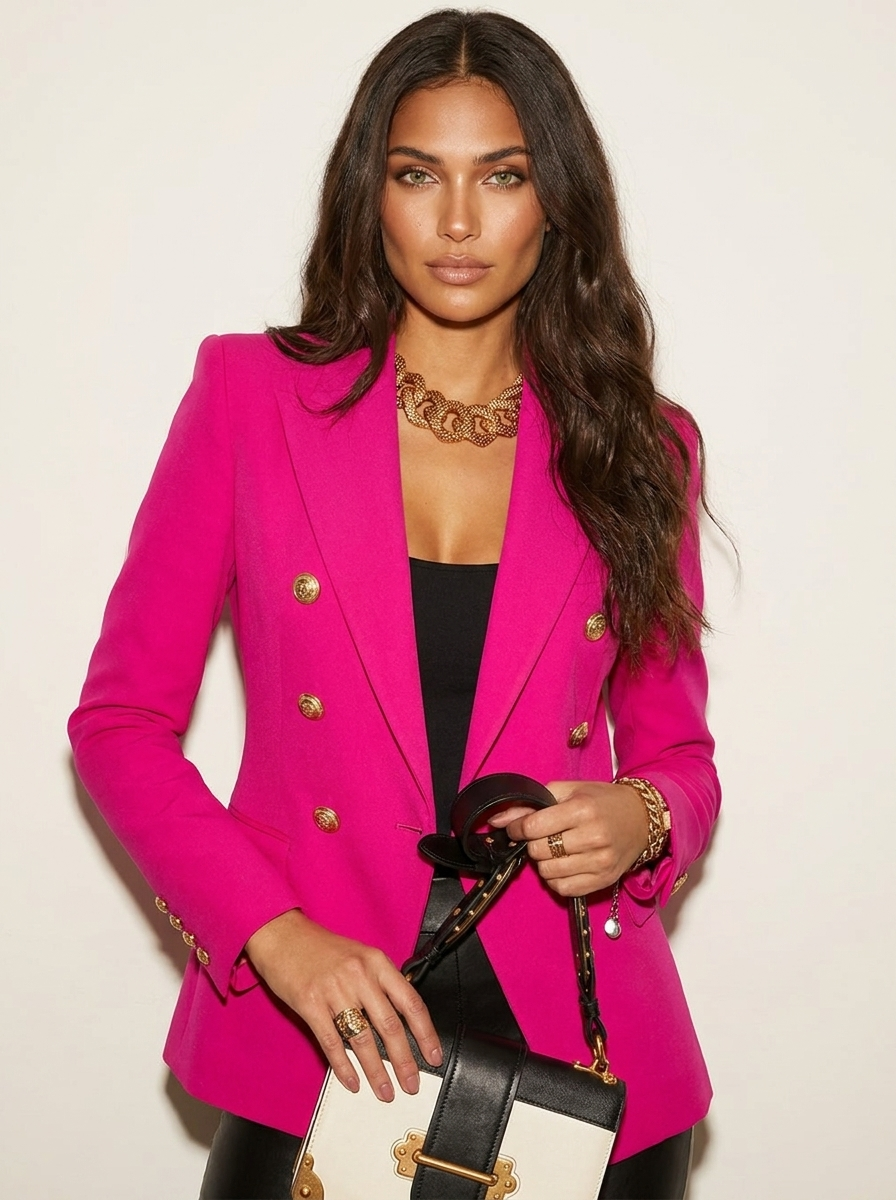Dubbelrijige blazer met goudkleurige knopen voor dames in roze