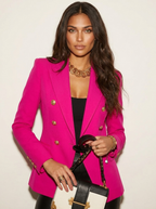 Dubbelrijige blazer met goudkleurige knopen voor dames in roze
