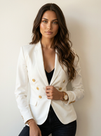 Dubbelrijige blazer met goudkleurige knopen voor dames in wit