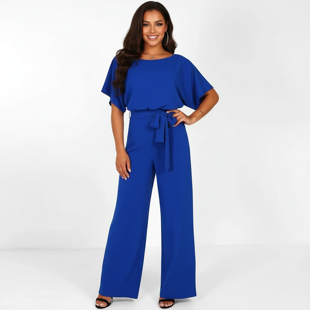 Elegante jumpsuit met tailleceintuur en rechte pijpen voor dames in blauw