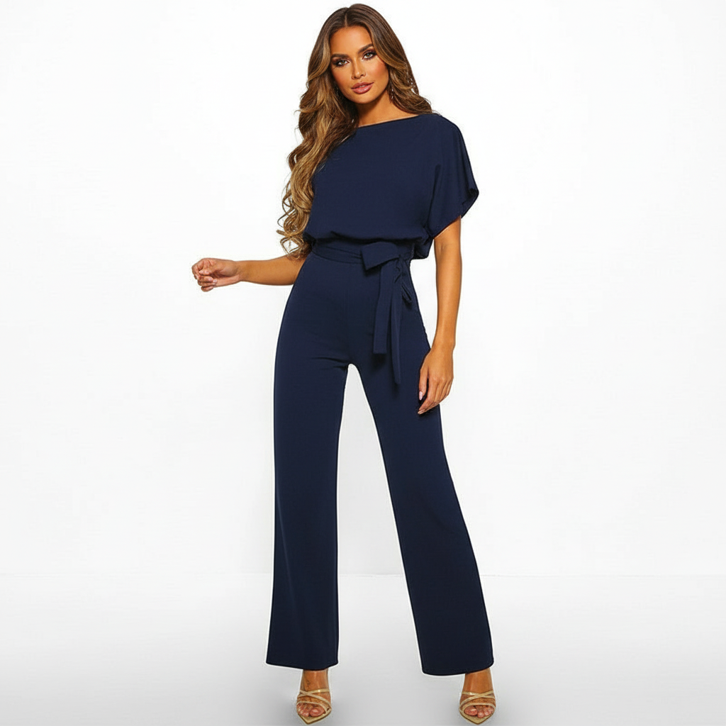 Elegante jumpsuit met tailleceintuur en rechte pijpen voor dames in donkerblauw