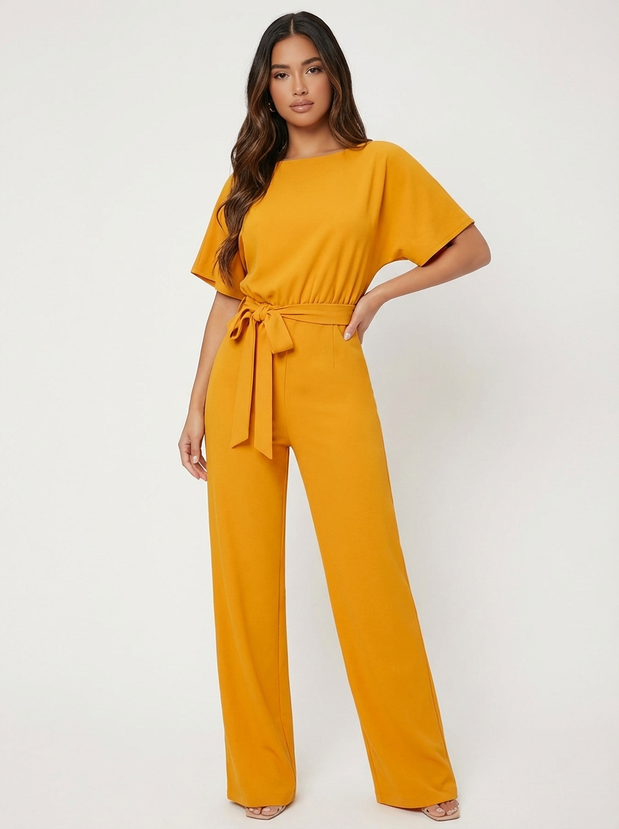 Elegante jumpsuit met tailleceintuur en rechte pijpen voor dames