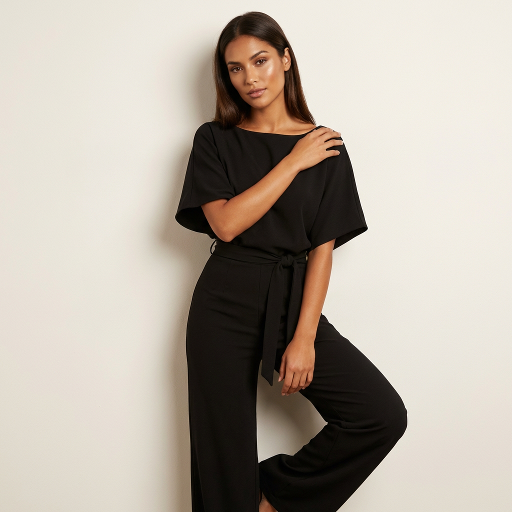 Elegante jumpsuit met tailleceintuur en rechte pijpen voor dames in zwart
