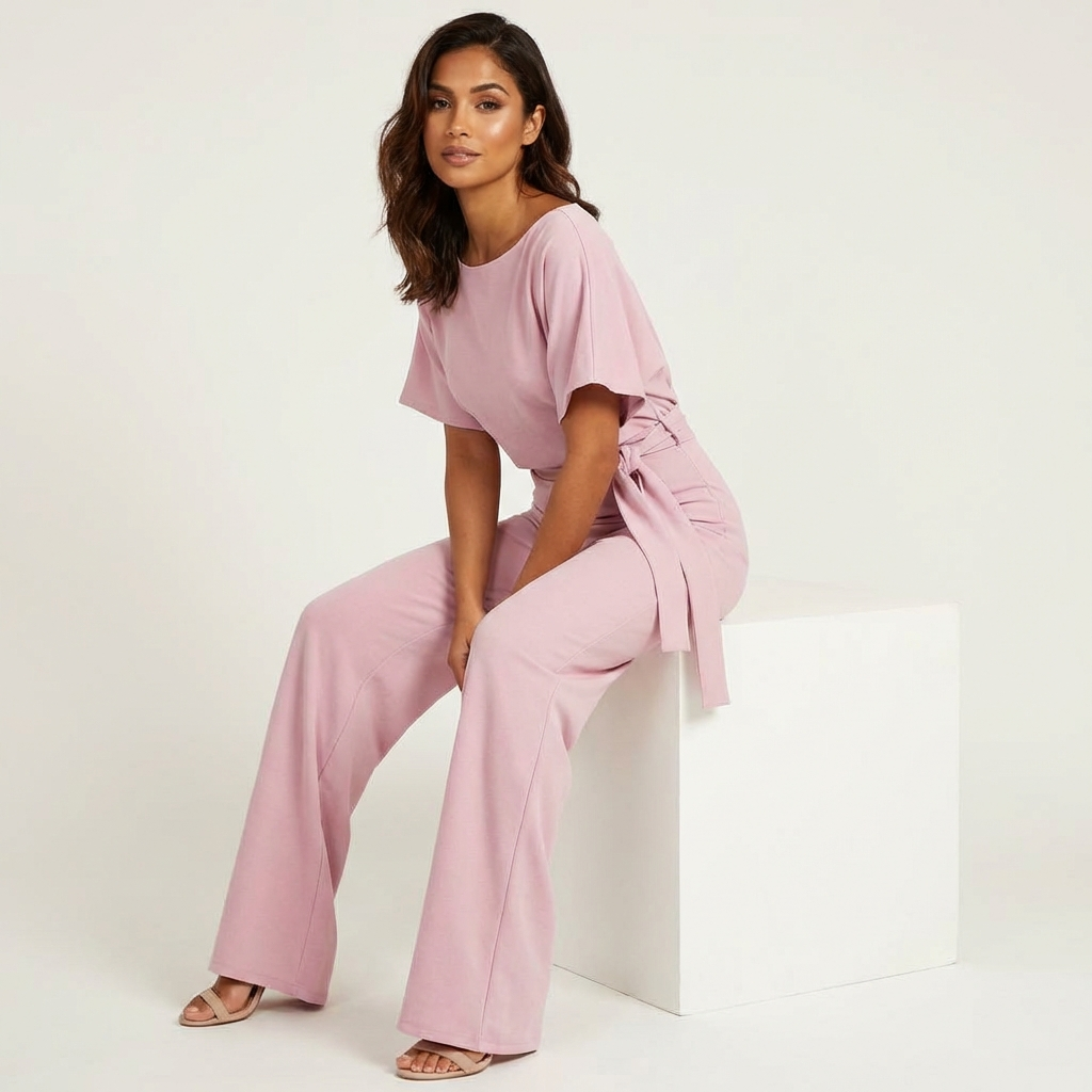 Elegante jumpsuit met tailleceintuur en rechte pijpen voor dames in roze