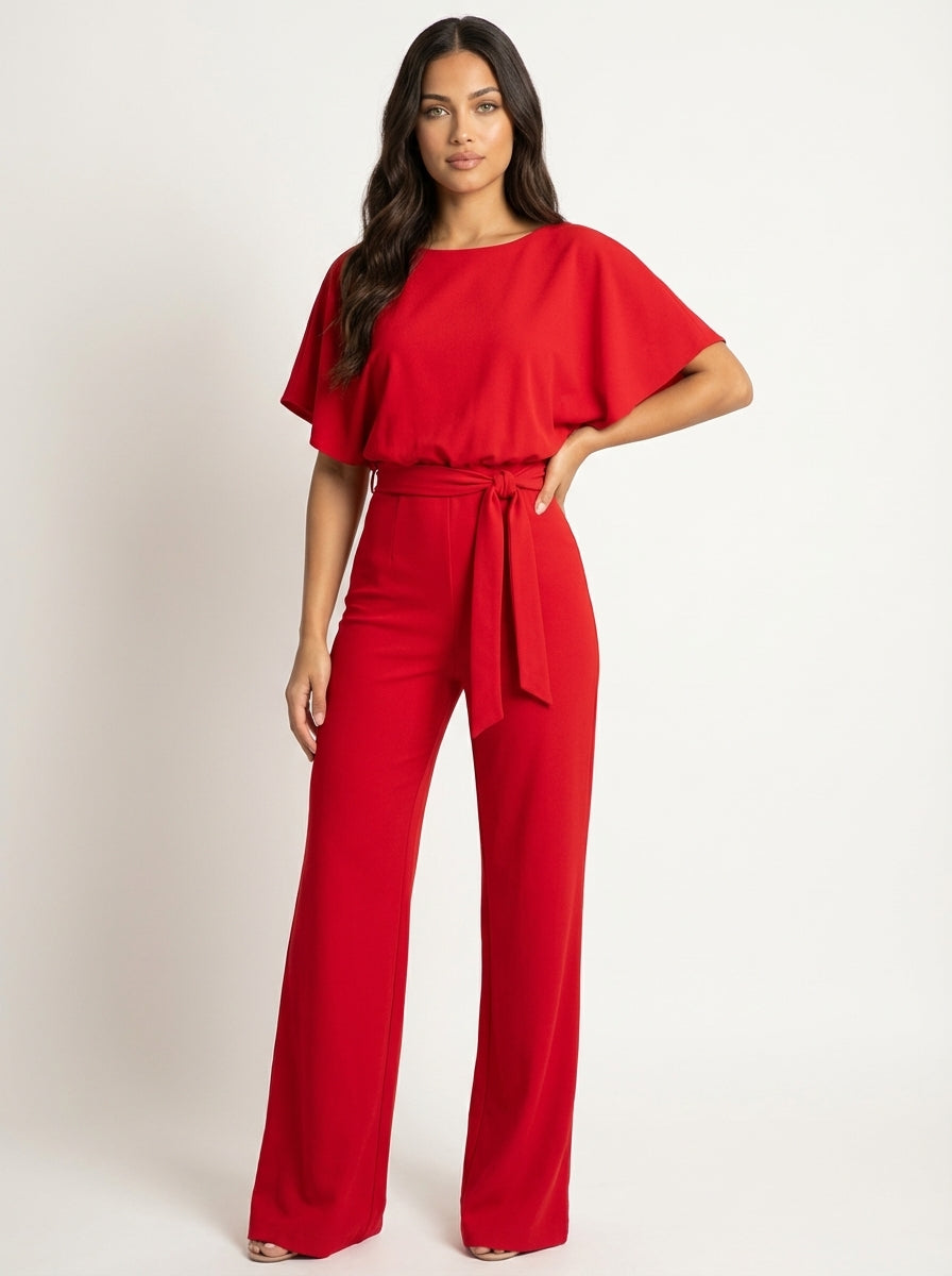 Elegante jumpsuit met tailleceintuur en rechte pijpen voor dames