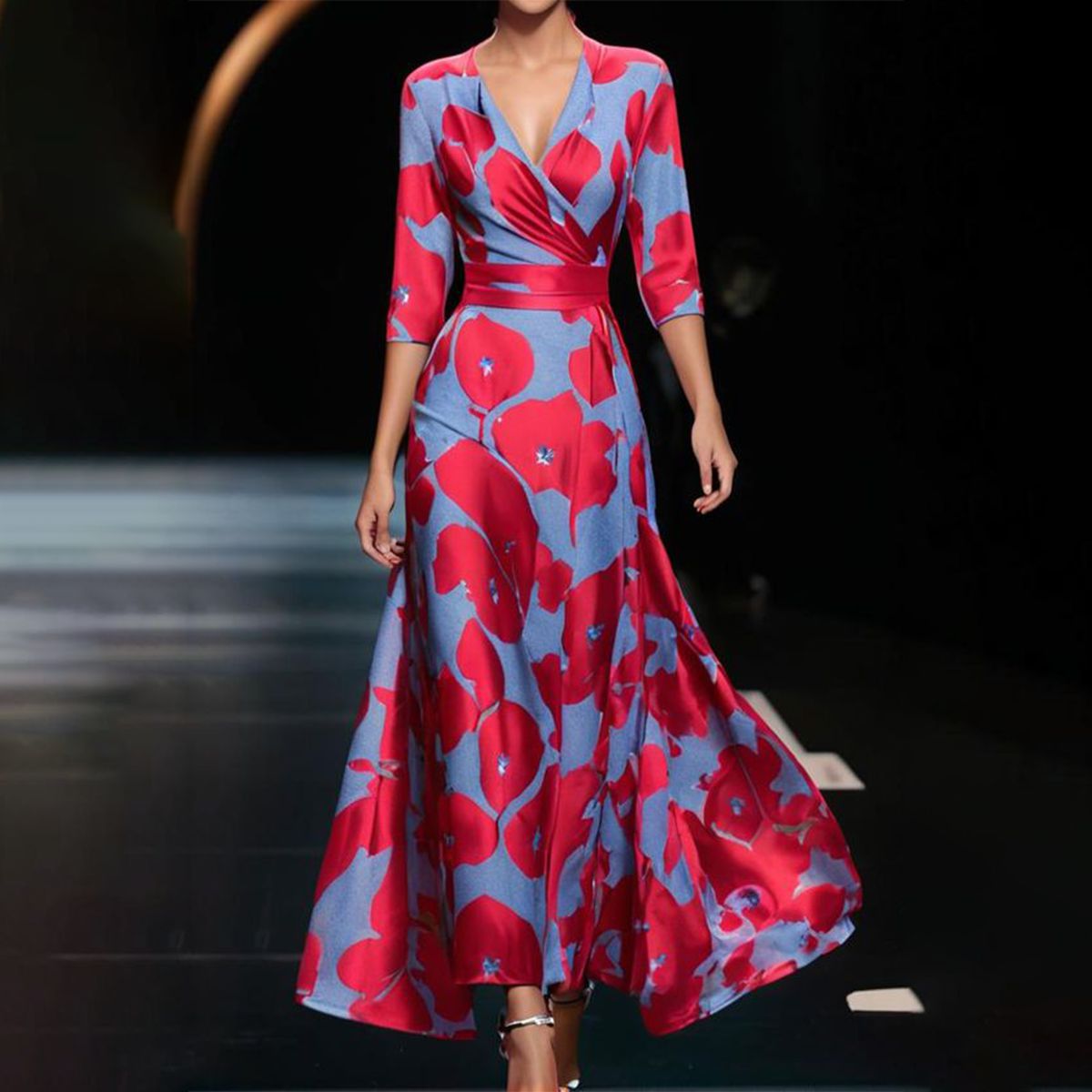 Elegante maxi jurk met bloemenprint in rood