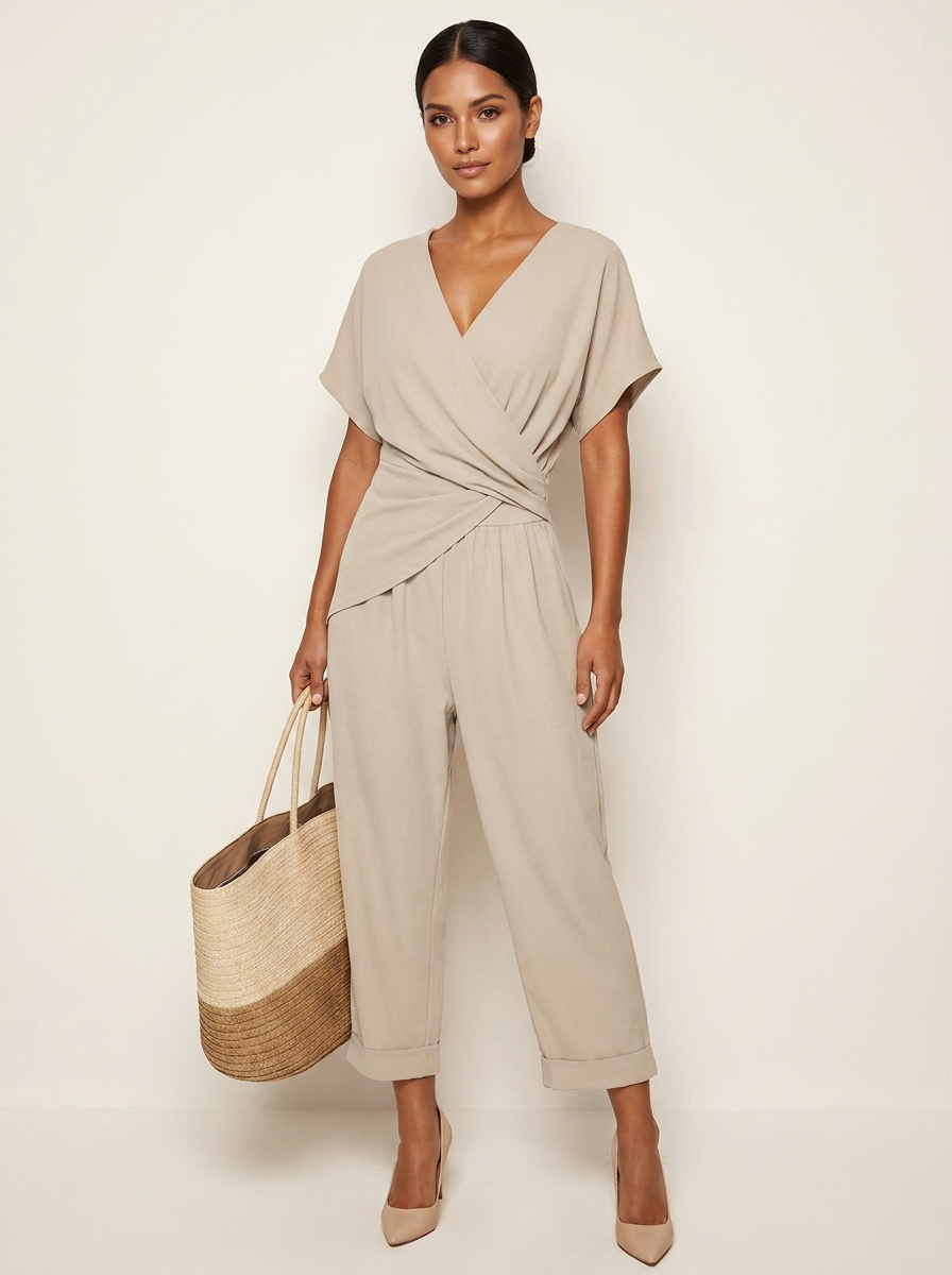 Elegante overslag jumpsuit met wijde pijpen voor dames