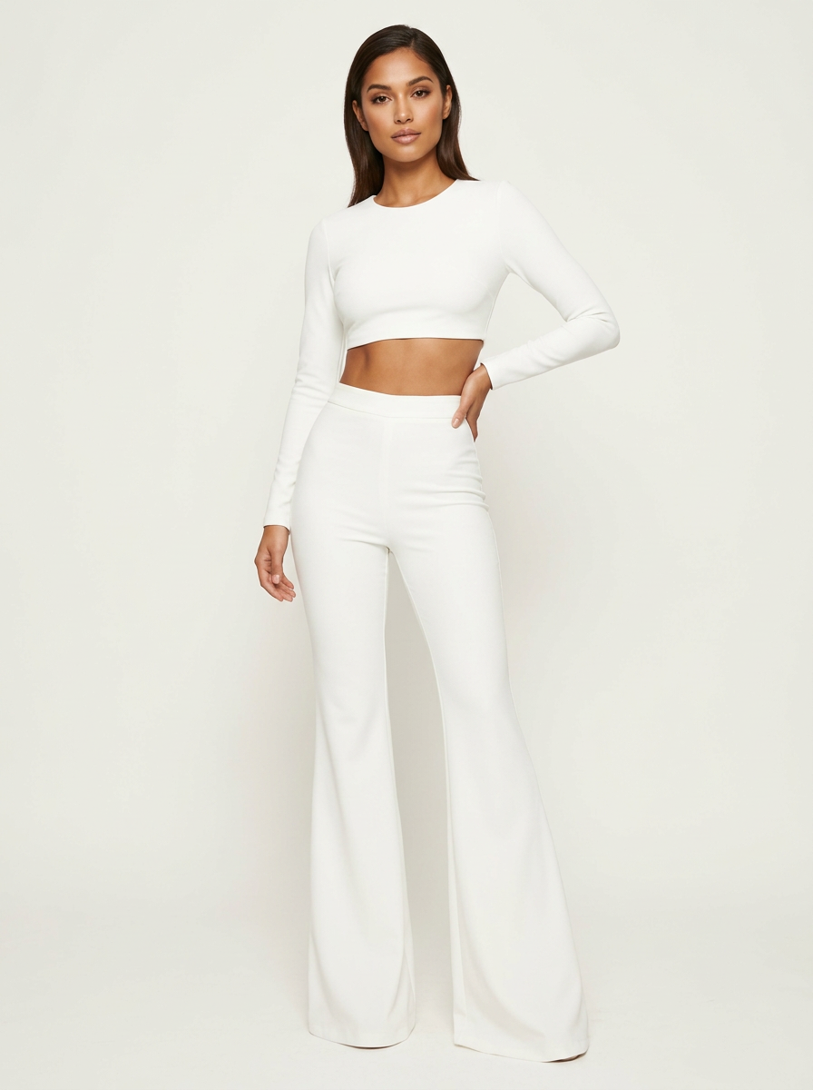 Flared broek met hoge taille in wit