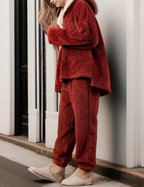 Fleece pyjamaset met ronde hals en elastische tailleband voor dames