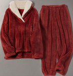 Fleece pyjamaset met ronde hals en elastische tailleband voor dames in rood