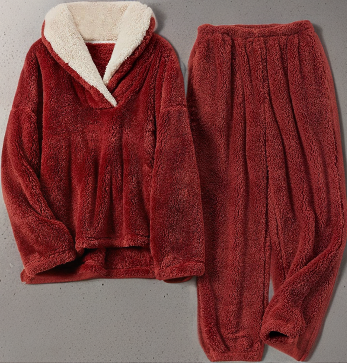 Fleece pyjamaset met ronde hals en elastische tailleband voor dames in rood