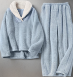 Fleece pyjamaset met ronde hals en elastische tailleband voor dames in blauw
