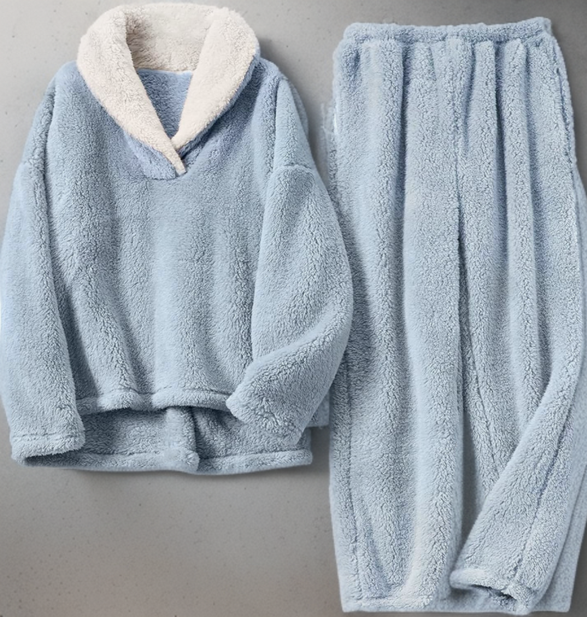Fleece pyjamaset met ronde hals en elastische tailleband voor dames in blauw