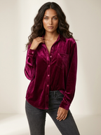 Fluwelen dames blouse met knoopsluiting in rood