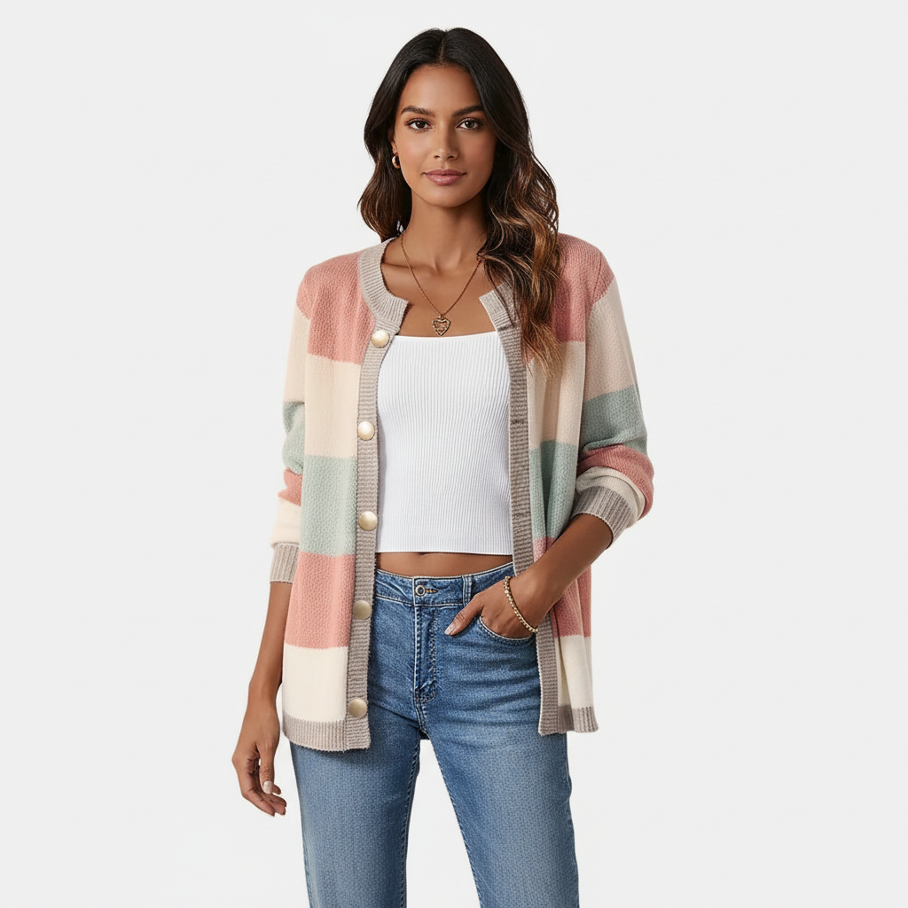 Fris gestreept vest met knoopsluiting in roze