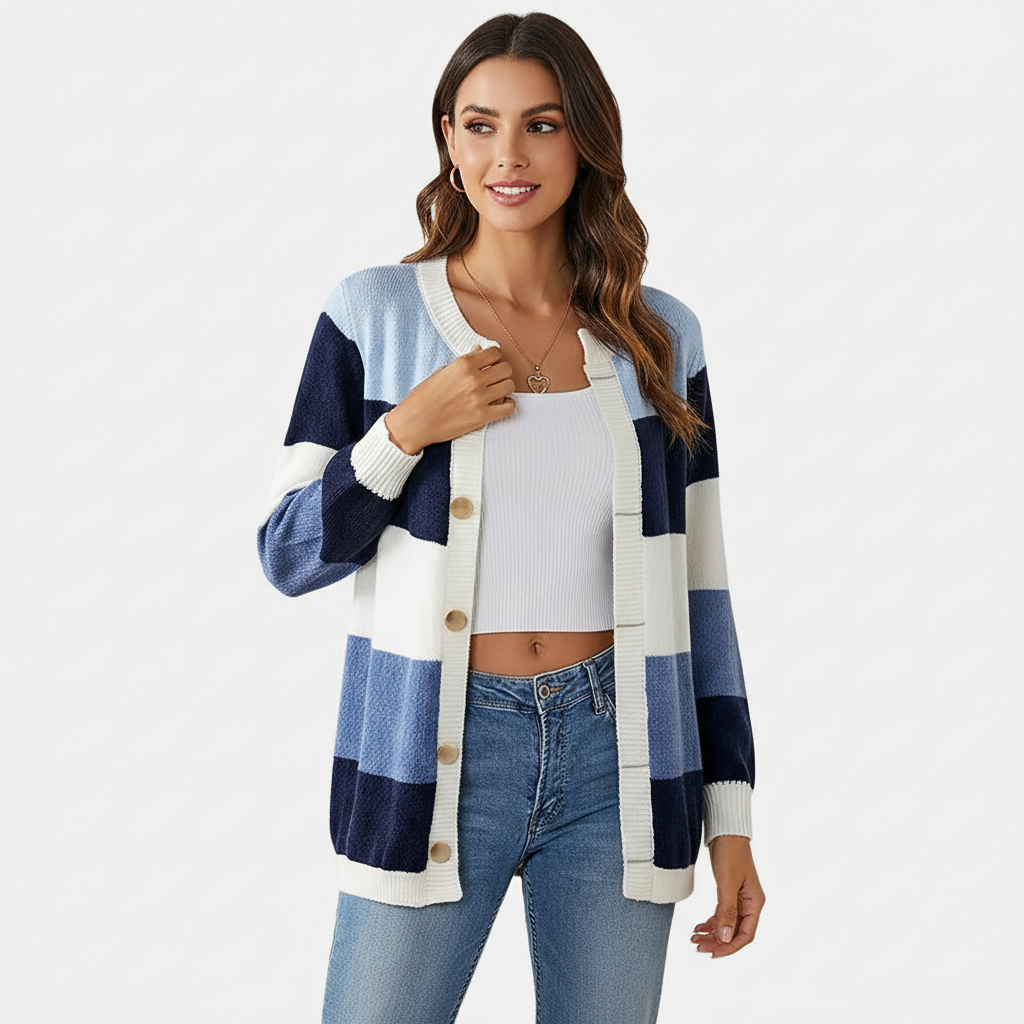 Fris gestreept vest met knoopsluiting in blauw