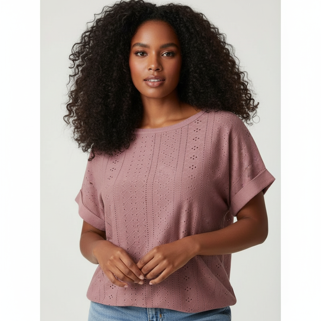 Geborduurde top met korte mouwen in roze