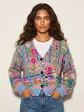 Gebreid vest met bloemenprint en knoopsluiting voor dames in blauw