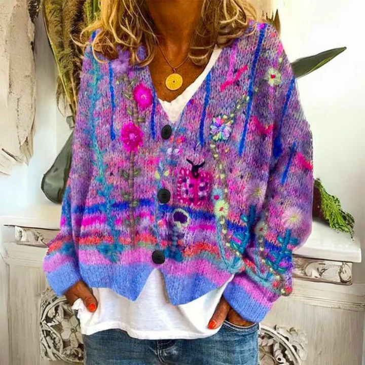 Gebreid vest met bloemenprint en knoopsluiting voor dames