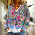 Gebreid vest met bloemenprint en knoopsluiting voor dames