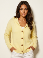 Gebreid vest met capuchon en knoopsluiting voor dames in lichtgeel