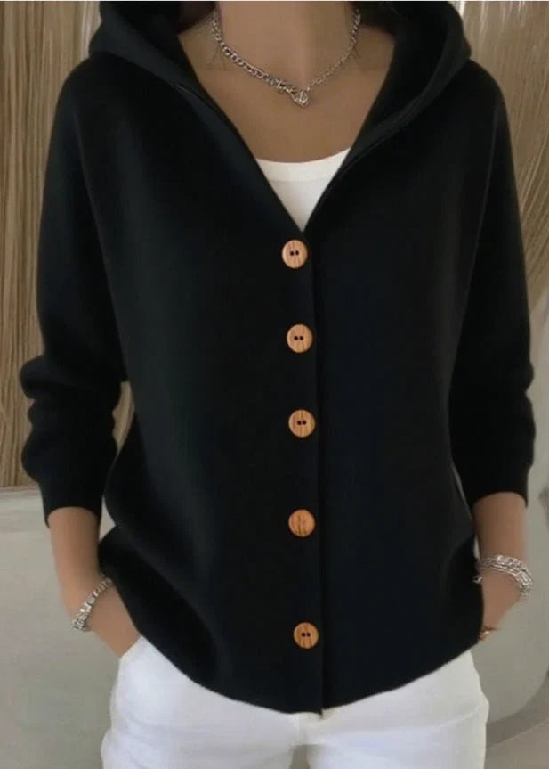 Gebreid vest met capuchon en knoopsluiting voor dames