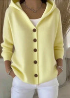Gebreid vest met capuchon en knoopsluiting voor dames